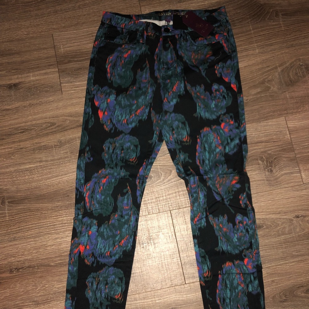 Marchesa Voyage Black/ multi-color feather pants